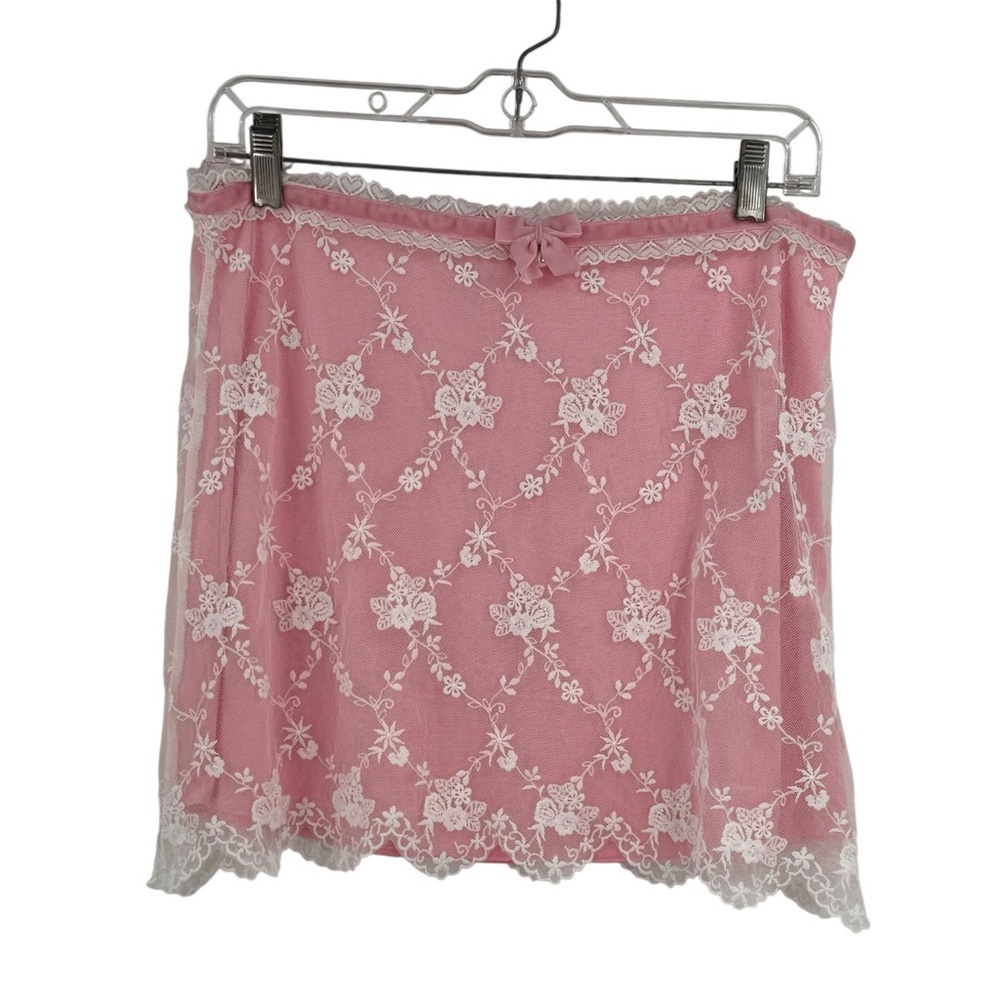 Dolls Kill Sugar Thrillz Pink Floral Lace Heart Trim Mini Skirt  Coquette Y2K, L